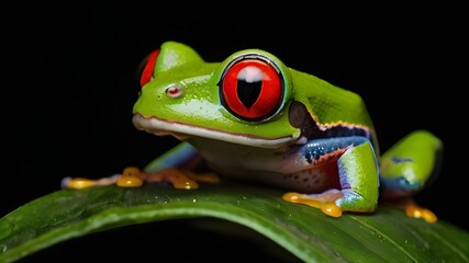 Red Eyed Tree Frog Agalychnis Callidryas on a Leaf wit
