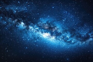 Milky way is visible in the dark night sky. Beautiful starry background with galaxy nebula