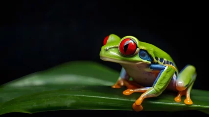Foto op Canvas Red Eyed Tree Frog Agalychnis Callidryas on a Leaf wit © FAVOUR