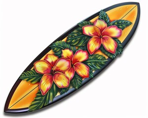 Surfboard clipart with tropical flower decals.