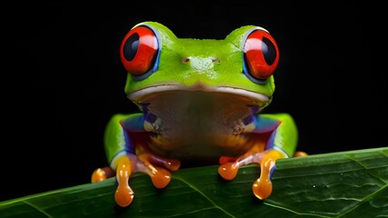 Obraz premium Red Eyed Tree Frog Agalychnis Callidryas on a Leaf wit