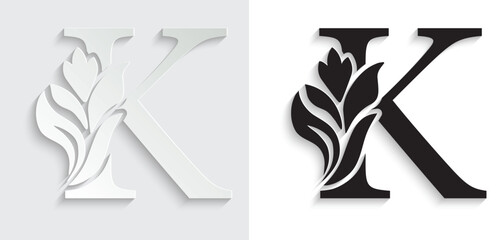 letter K. flower letters. Vintage ornament initial Alphabet. Logo vector	
