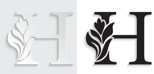 letter H. flower letters. Vintage ornament initial Alphabet. Logo vector	
