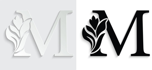 letter M. flower letters. Vintage ornament initial Alphabet. Logo vector	
