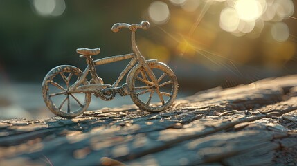 Old miniature wooden bicycle on wooden table. World bicycle day. A rustic reminder of freedom. - Powered by Adobe