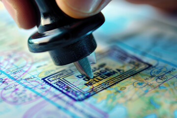 Focused view of an international trade license being stamped, illustrating the formalities of entering new markets