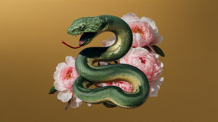 Obraz premium green snake - symbol of 2025 according to the eastern calendar