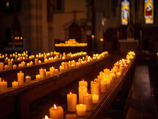 Holy Saturday night, candles in vigil, a serene reflection of faith and patience - obrazy, fototapety, plakaty