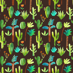Cactus watercolor illustration on a dark background