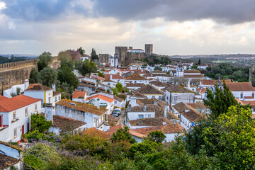 Roofs of Obidos Castle in Portugal - 778382947