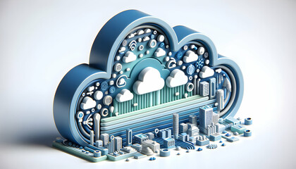 3d flat icon as Cloud Horizon The horizon line blends with cloud computing icons indicating endless possibilities. in Digital Cloud Computing background theme with isolated white background ,Full dept