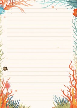Underwater life coral reef peixes peixes lined paper background