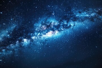 Milky way is visible in the dark night sky. Beautiful starry background with galaxy nebula - obrazy, fototapety, plakaty