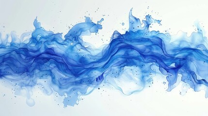 Naklejka na ściany i meble Abstract swirls of blue ink on a stark white canvas