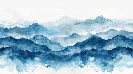 Watercolor illustration of a majestic mountain range with vibrant colors and intricate details