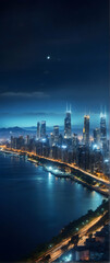 Fototapeta na wymiar Photo real as City Lights The urban skyline shimmering at night a testament to human ingenuity. in nature and landscapes theme ,for advertisement and banner ,Full depth of field, high quality ,include