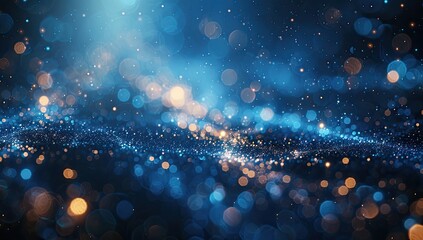 Glowing Blue Particles Background with Bokeh Effect - obrazy, fototapety, plakaty