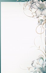 White and green Art Nouveau floral frame with lilies on a beige background