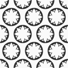 Seamless vector black and white pattern with round frames, symmetric flower shapes. Vintage decorative elements. Islam, Arabic, Indian, ottoman motifs. For textile, fabric and paper. - 778386571
