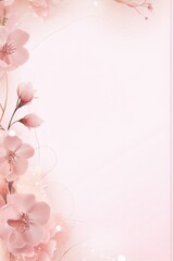 Light pink flowers frame with a white background in a soft and delicate digital art style.