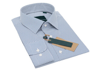 Folded blue white polka dot long sleeve shirt isolated on white background