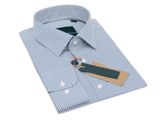 Folded blue white polka dot long sleeve shirt isolated on white background