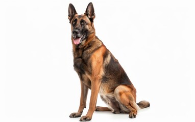 A Belgian Shepherd Malinois sits elegantly isolated on white, showcasing the breed's dignified composure and focus.
