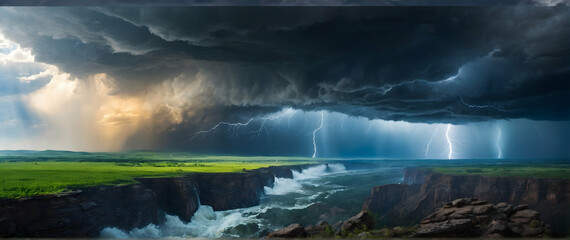 Photo real as Storm Fury Capturing the awe inspiring power of weather phenomena across landscapes. in nature and landscapes theme ,for advertisement and banner ,Full depth of field, high quality ,incl