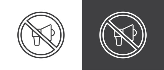 Simple Line Icon of No megaphone, Vector illustration of  crossed out circular no traffic sign with sound icon inside. No horn symbol. No loud sound symbol icon in black and white background.