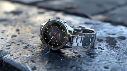 A sophisticated smartwatch with a sleek metallic finish and customizable interface, offering...