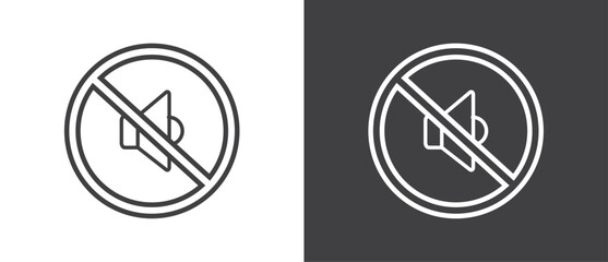 Simple Line Icon of No loudspeaker, Vector illustration of  crossed out circular no traffic sign with sound icon inside. No horn symbol. No loud sound symbol icon in black and white background.