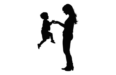 Fototapeta na wymiar Mom and Child black Silhouette Vector, Mother's day Silhouette isolated on a white background