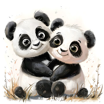 Two baby pandas hugging each other. The scene is warm and affectionate. The idea behind the image is to show the bond between the two pandas and the love they share for each other. Generative AI