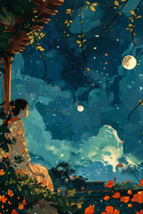 Vibrant asian young woman illustration