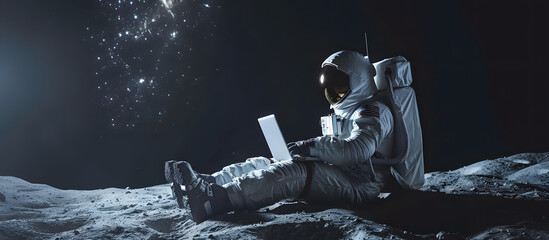 An astronaut sitting on the moon - obrazy, fototapety, plakaty