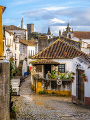 Streets of Obidos Castle in Portugal