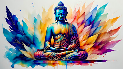 buddha statue in lotus position - obrazy, fototapety, plakaty