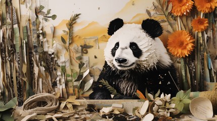 mood board collage nature, panda animals