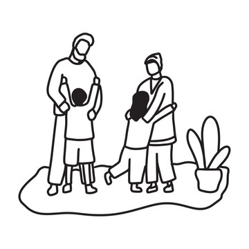 Hand drawn family illustration Outline Drawing Line Art Drawing