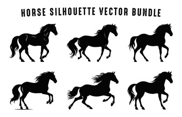 Horses Silhouettes Vector Set, Horse Silhouette black Clipart Bundle