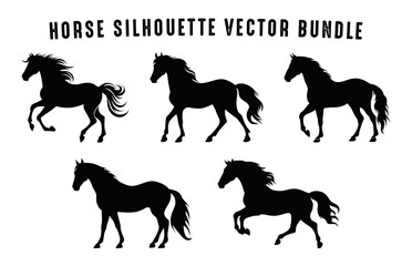 Horses Silhouette Vector Set, Horse black Silhouettes Bundle