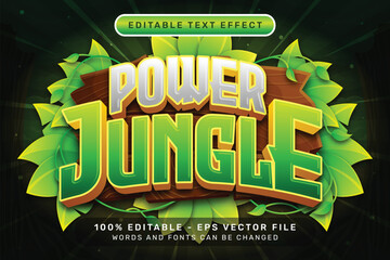 power jungle 3d text effect and editable text effect with wood and nature illustration