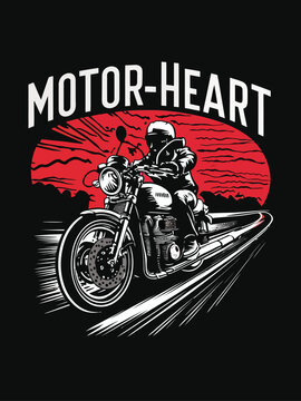 motorcycle rider silhouette, black t-shirt design, vector design, bike t-shirt design