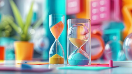 Efficient Time Management: Sands of Time Flowing Through an Hourglass. - obrazy, fototapety, plakaty