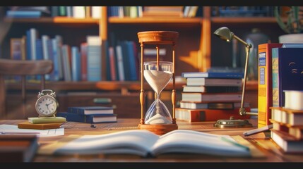 Efficient Time Management: Sands of Time Flowing Through an Hourglass. - obrazy, fototapety, plakaty