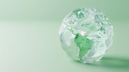minimalistic Earth made of ice on light green background