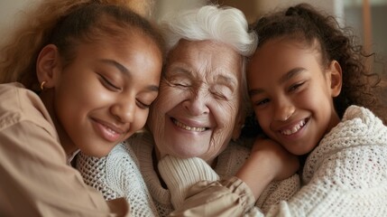 Warm Embrace with Grandmother - obrazy, fototapety, plakaty