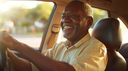 Fototapeta na wymiar Smiling Senior Man Driving Car