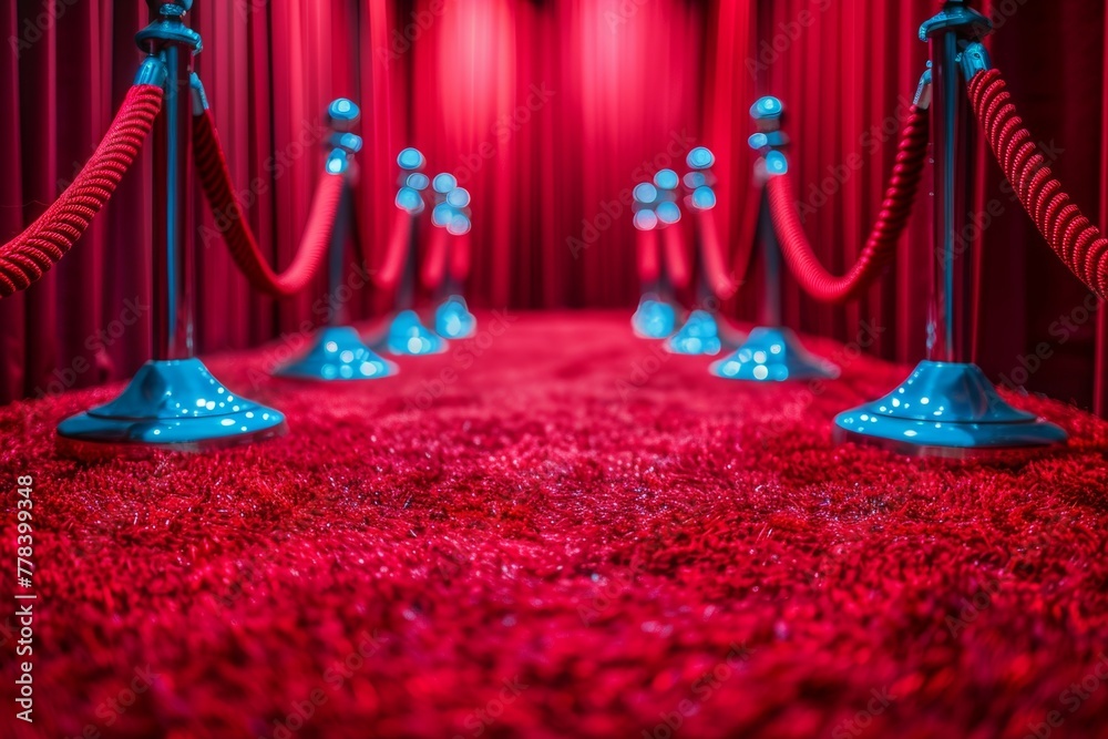 Canvas Prints A red carpet with blue poles in the background