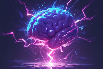 A brain with lightning coming out - obrazy, fototapety, plakaty